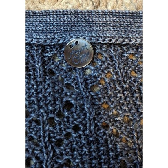 Magaret O'Leary Blue Crocheted 100% Linen Cardigan Sweater Size Small - Picture 3 of 5